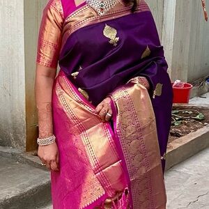 Pink and Purple Kanchivaram Saree with Gold Accents